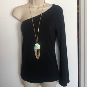 NWT WHBM Black one shoulder top, Small